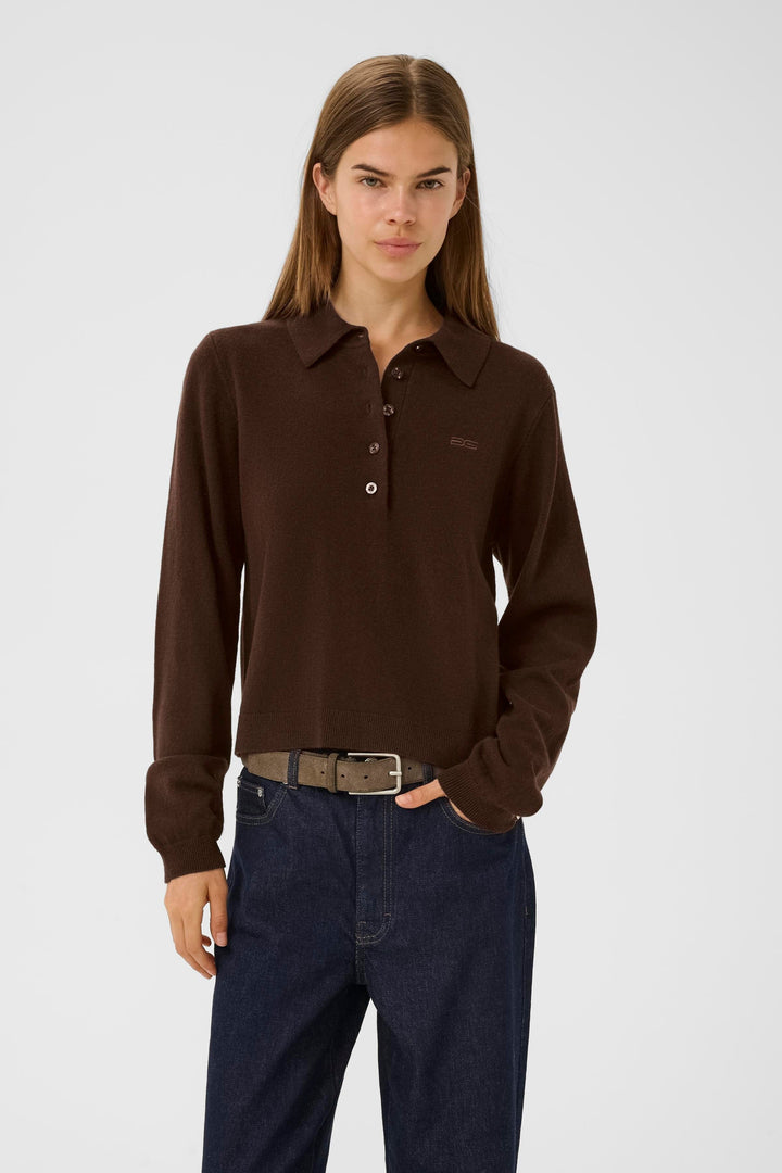 Gestuz - Gzmanzi Polo Pullover 10910534 - 108275 - Deep Burnt Brown Strikbluser 