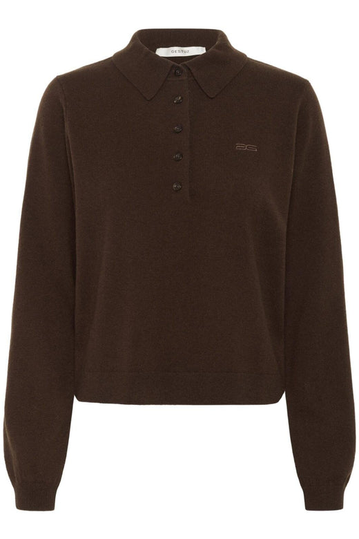 Gestuz - Gzmanzi Polo Pullover 10910534 - 108275 - Deep Burnt Brown Strikbluser 