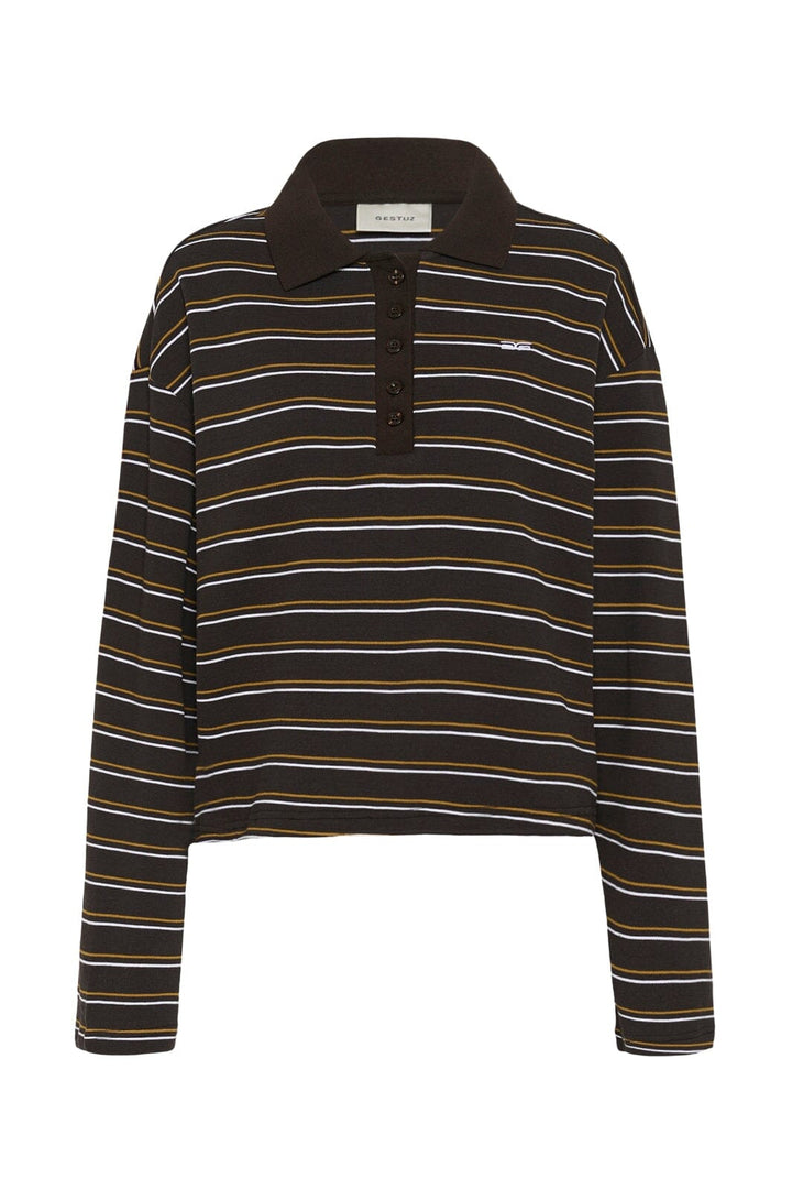 Gestuz - Gzpilova Ls Polo Tee 10911483 - 109843 - Ganache Striped