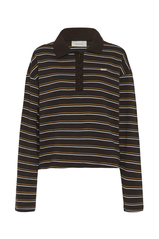 Gestuz - Gzpilova Ls Polo Tee 10911483 - 109843 - Ganache Striped