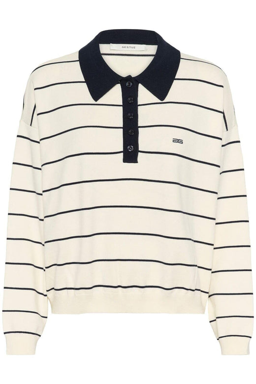 Gestuz - Gztaige Polo Pullover 10910829 - 108826 - Egret/Skycaptain Striped Strikbluser 