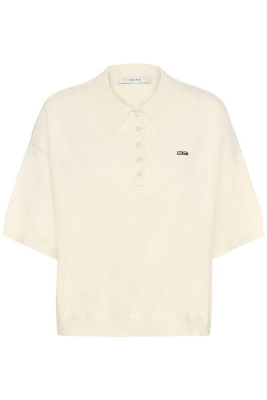 Gestuz - Gztalla Ss Polo Pullover 10910940 - 110103 - Egret Strikbluser 