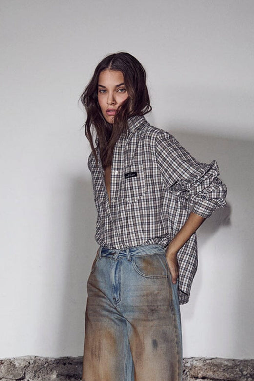 Haute L'Amitié - Button Down Mini Check Shirt HL10719 - Off-White/ Beige Skjorter 