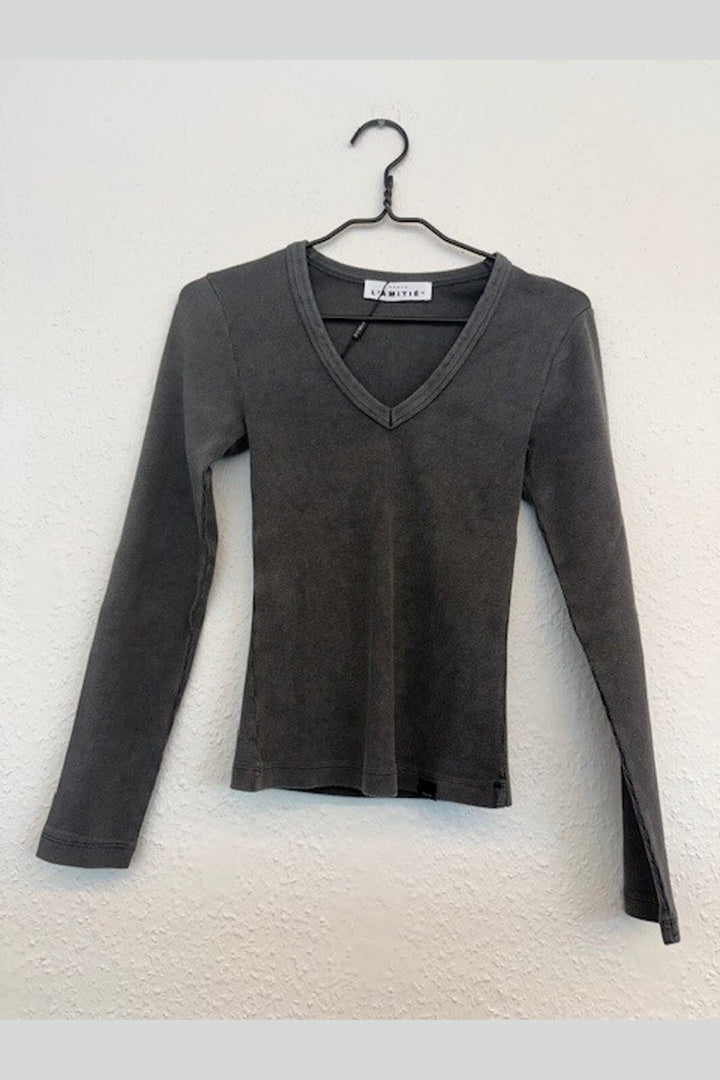 Haute L'Amitié - Deep V Ls Rib Acid Tee HL10892 - Black Acid Wash