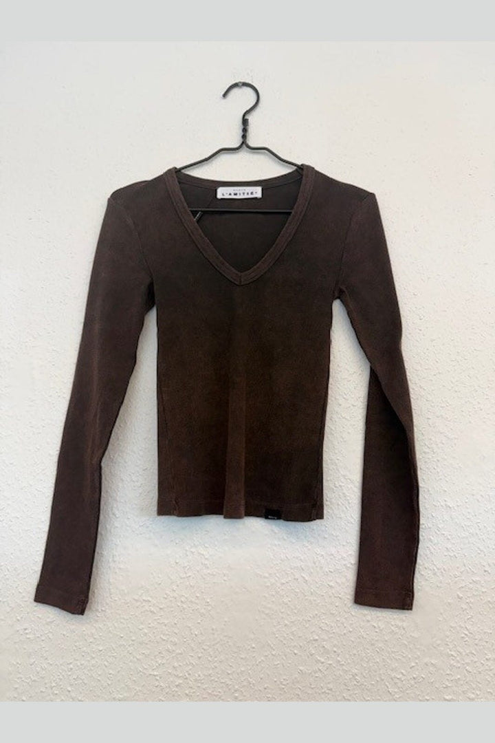 Haute L'Amitié - Deep V Ls Rib Acid Tee HL10892 - Mocca Acid Wash