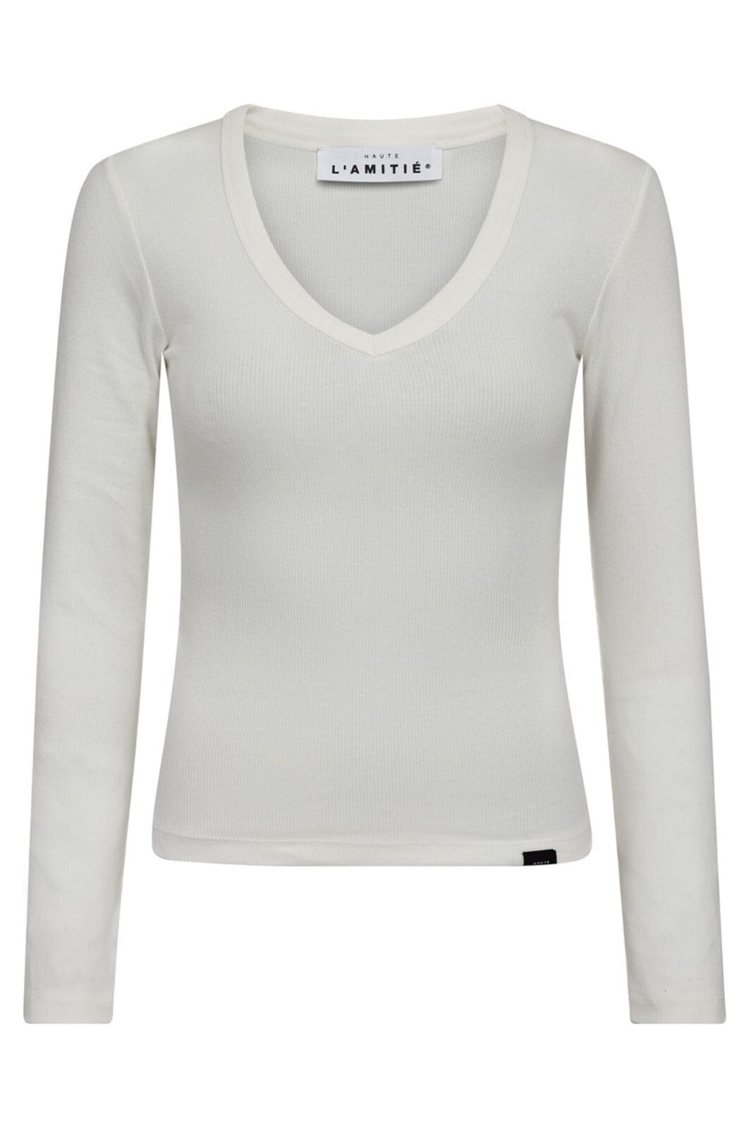 Haute L'Amitié - Deep V Ls Rib Tee HL10822 - White T-shirts 