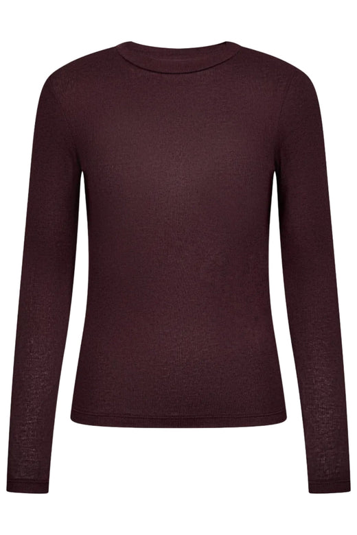 Haute L'Amitié - Fine Wool Ls Rib Tee Hl11256 - Wine Melangé T-shirts 