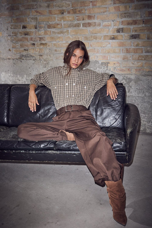 Haute L'Amitié - High Collar Check Shirt HL10839 - Beige Skjorter 