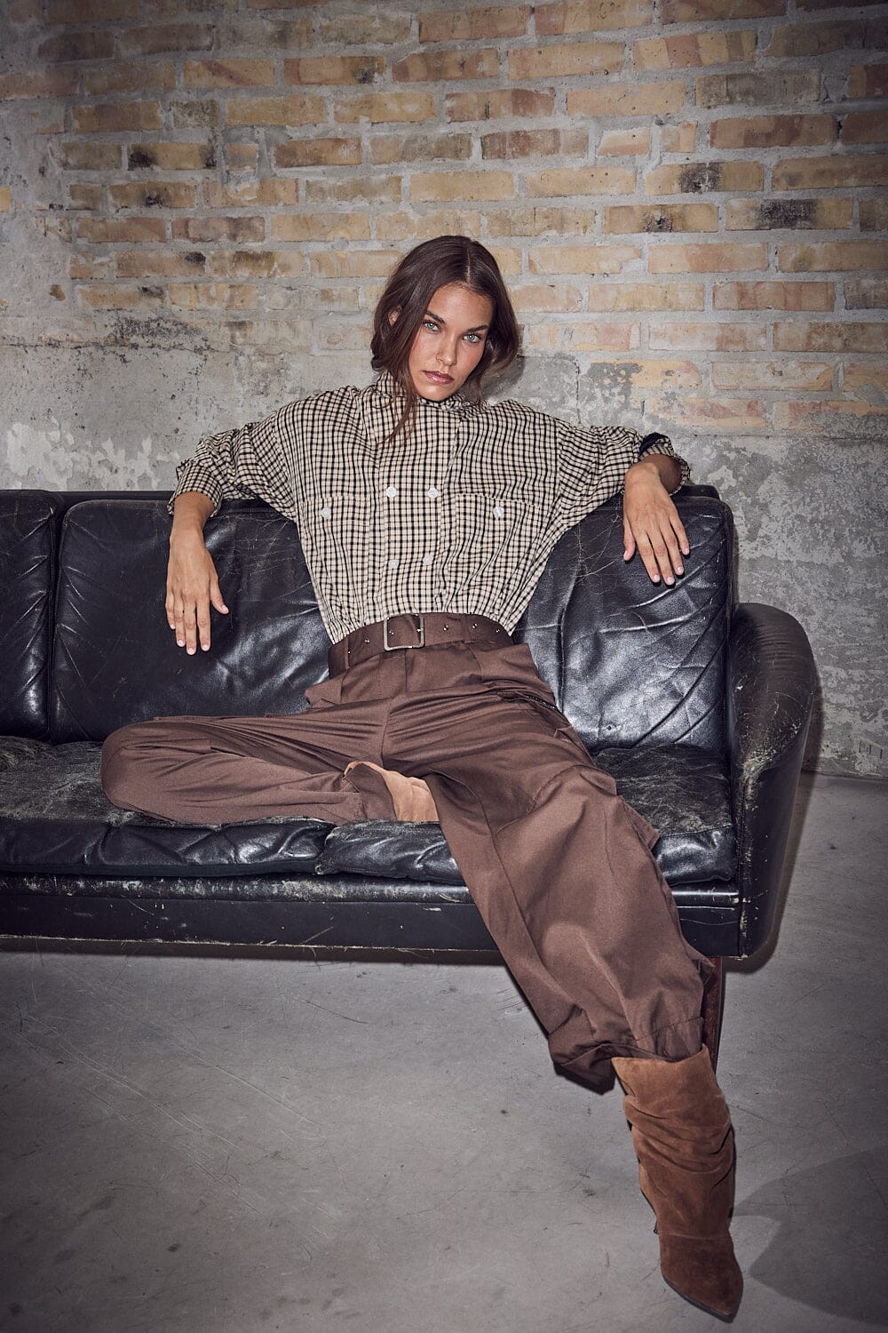 Haute L'Amitié - High Collar Check Shirt HL10839 - Beige Skjorter 