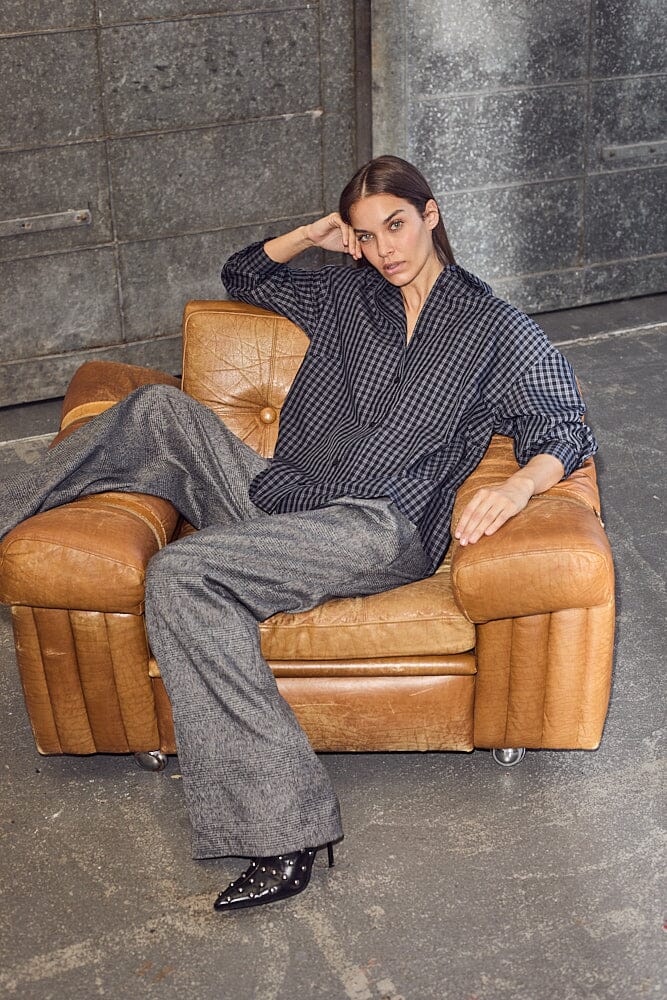 Haute L'Amitié - Michelle Check Tailor Tie Pants HL10305 - Grey Bukser 
