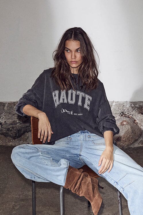 Haute L'Amitié - Romie Acid Back Hole Sweat HL10691 - Black Acid Wash Sweatshirts 