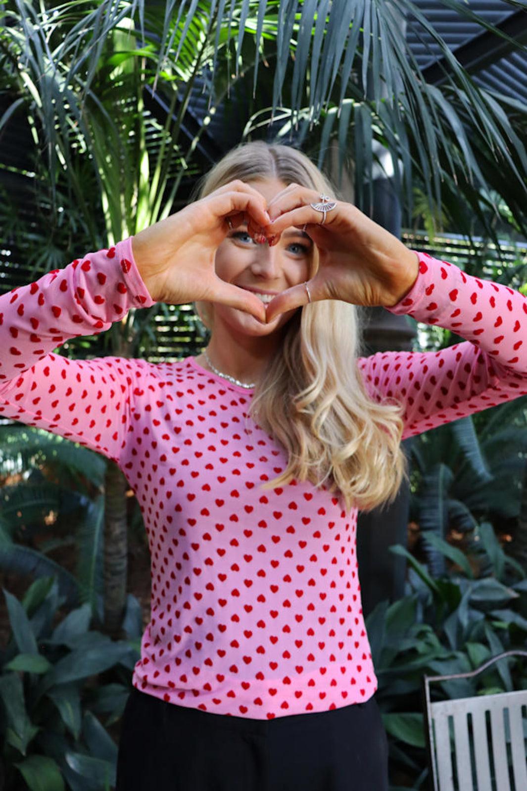 Liberte - Mesh Ls Tshirt 22065 - Pink Red Flock Heart