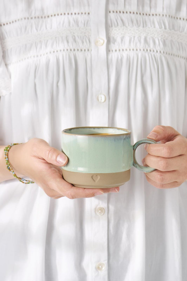 Ib Laursen - Krus m/hank Heart mat brunt ler m/lysegrøn kant 290 ml - Stentøj - 2468-42