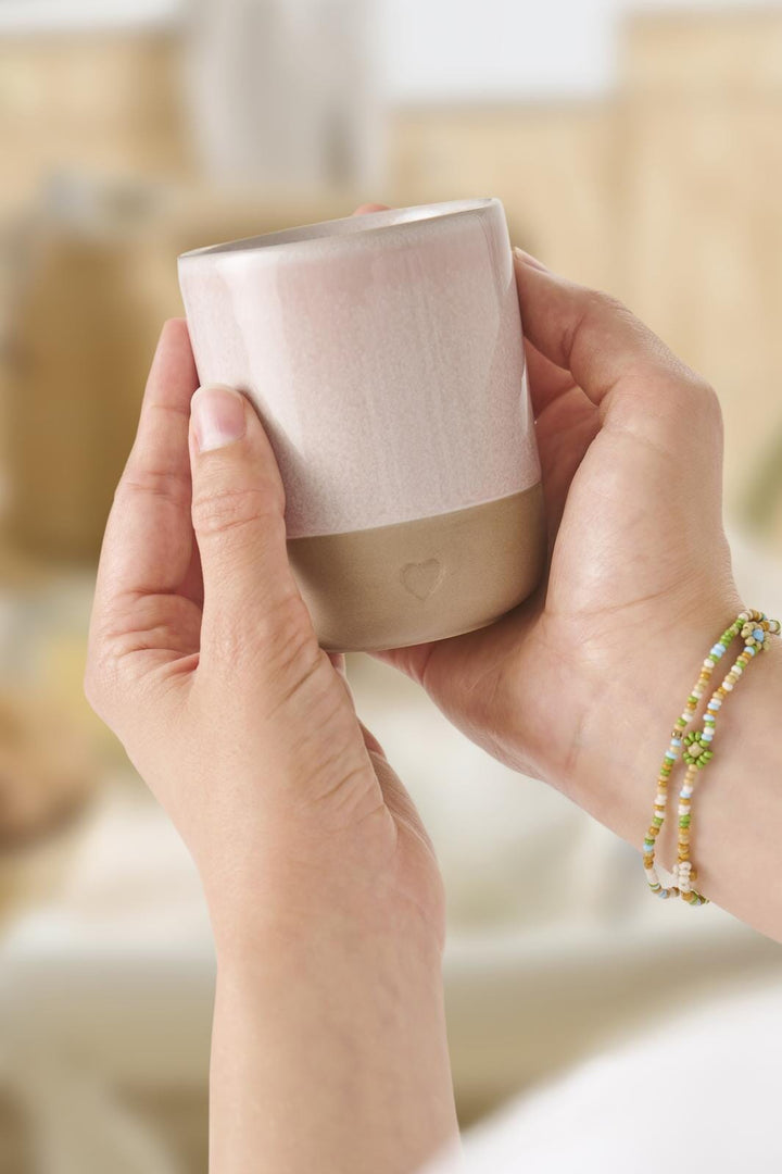 Ib Laursen - Krus u/hank Heart mat brunt ler m/rosa kant 190 ml - Stentøj - 2467-07