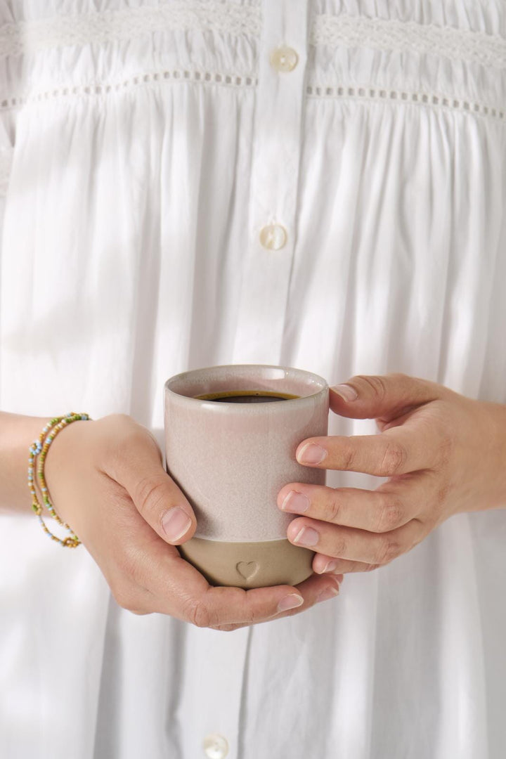 Ib Laursen - Krus u/hank Heart mat brunt ler m/rosa kant 190 ml - Stentøj - 2467-07