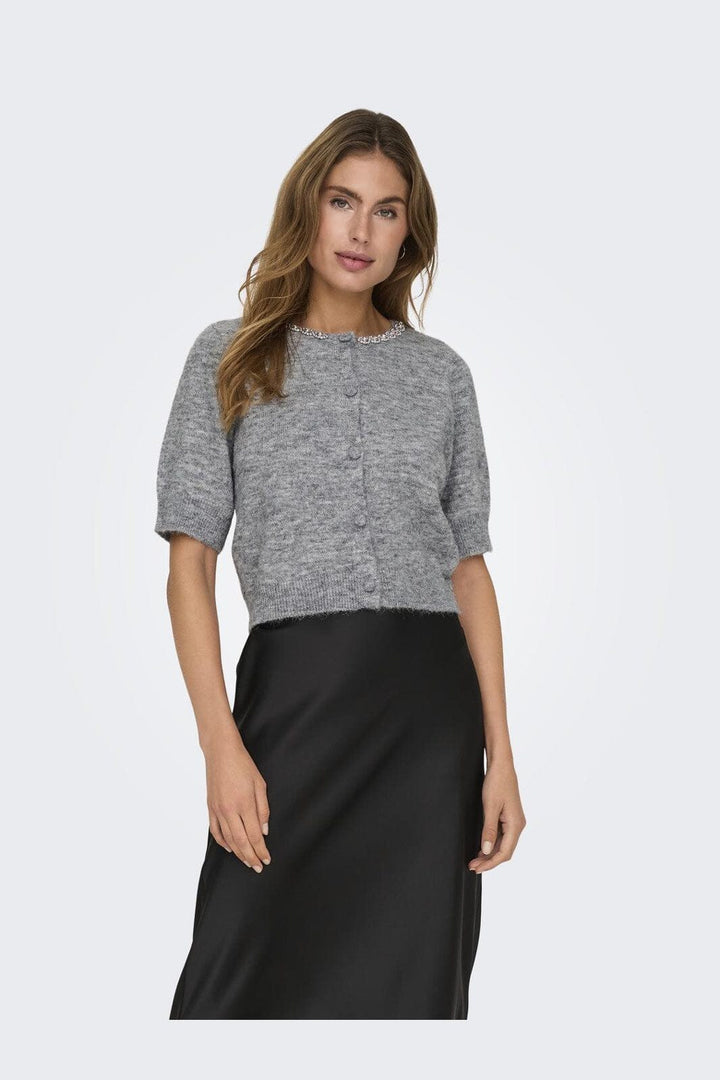 JDY - Jdyalva Life 2/4 Embel Cardigan Knt - 4743463 Medium Grey Melange Silver Embellishment