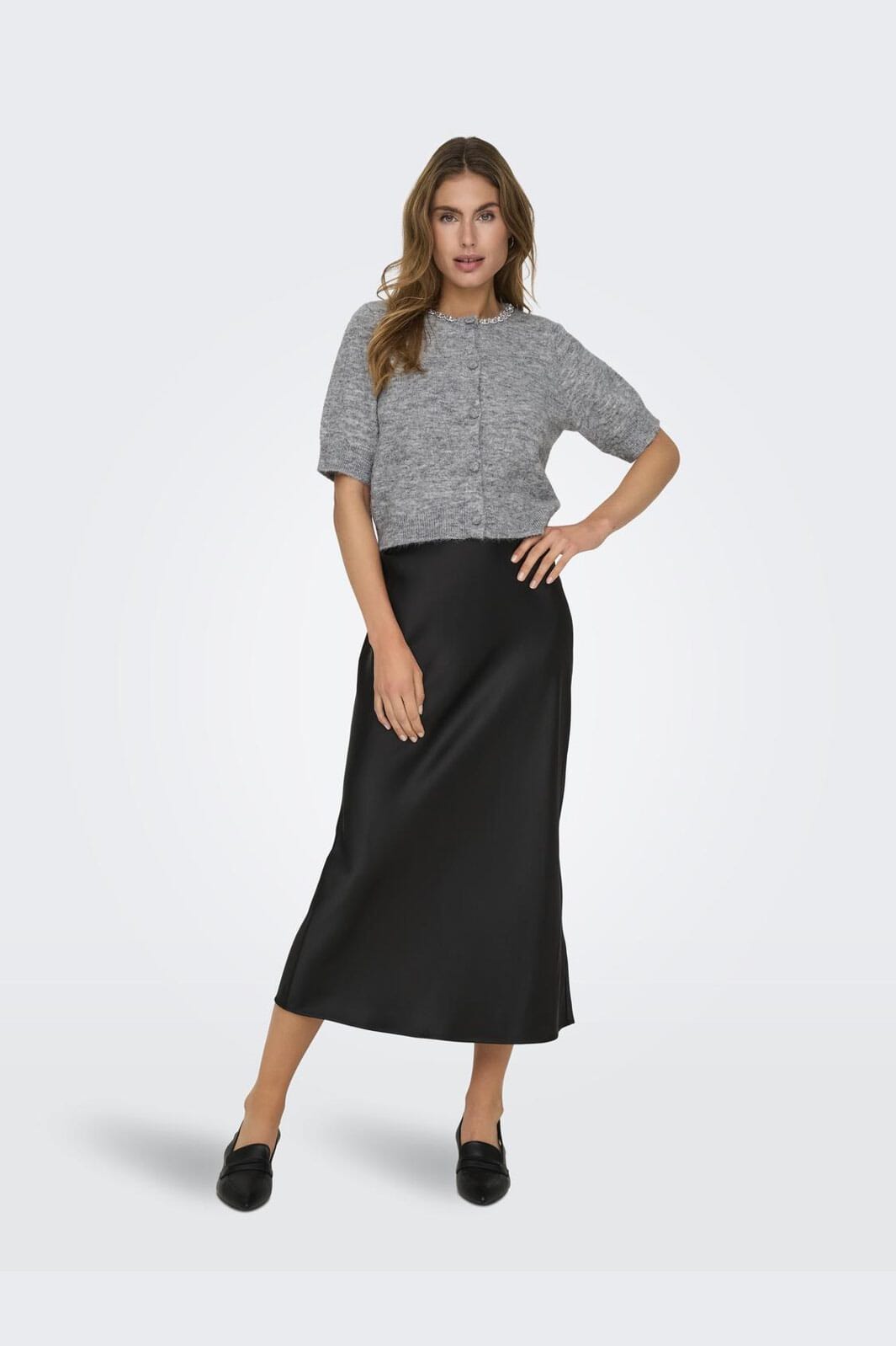 JDY - Jdyalva Life 2/4 Embel Cardigan Knt - 4743463 Medium Grey Melange Silver Embellishment