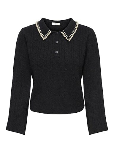 JDY - Jdyapril Life L/S Pearl Collar Pull Knt - 4867847 Black White Pearls Strikbluser 