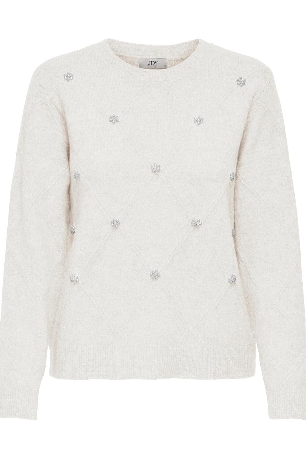 JDY - Jdybella Life L/S Struct Pearl Pul Knt - 4932000 Cloud Dancer W. White Pearls Strikbluser 