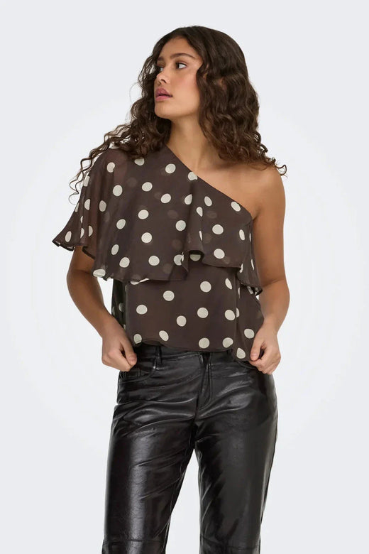 JDY - Jdyfay Life One-Shoulder Top - 5049498 Chocolate Torte Pristine Dot Toppe 