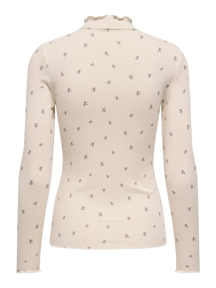 JDY - Jdyfransiska Life L/S Hi-Nck Top - 5067469 Whitecap Gray Pink Lady Flower T-shirts 