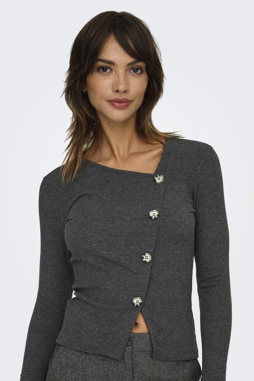 JDY - Jdyfreya L/S Button Top - 4611739 Dark Grey Melange Melange