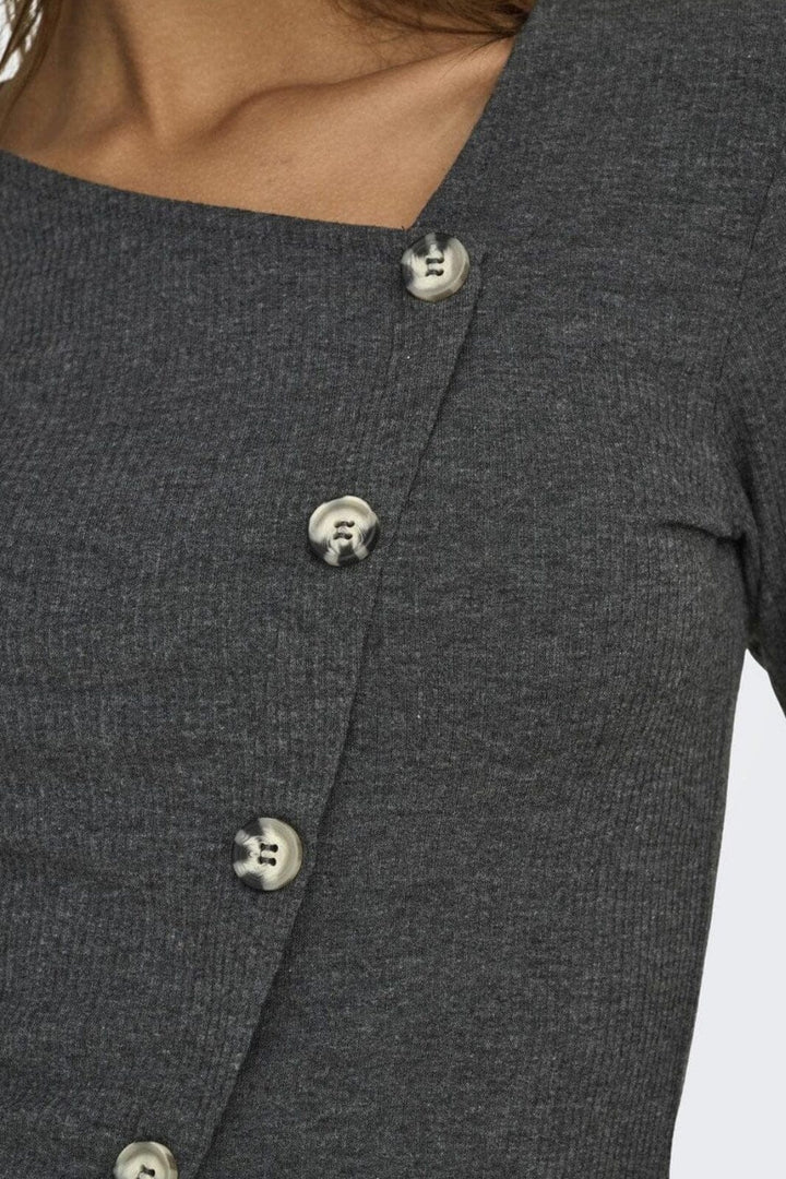 JDY - Jdyfreya L/S Button Top - 4611739 Dark Grey Melange Melange