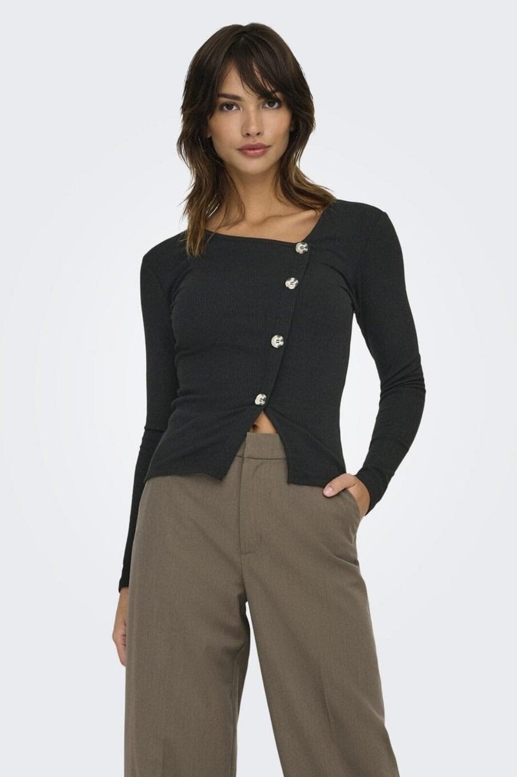 JDY - Jdyfreya L/S Button Top - 4832916 Black Melange