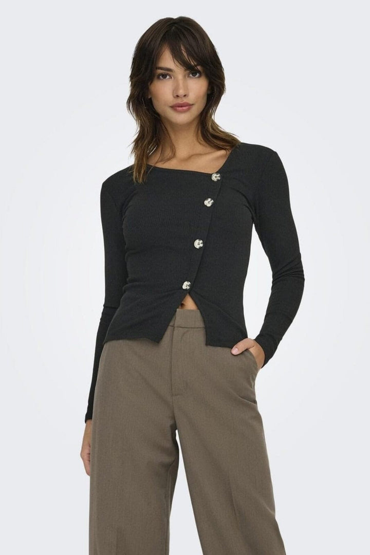 JDY - Jdyfreya L/S Button Top - 4832916 Black Melange