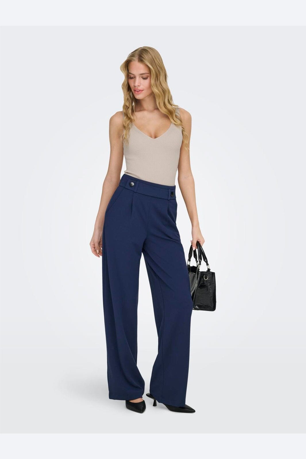 JDY - Jdygeggo Life New Long Pant - 3867052 Black Iris Black Buttons