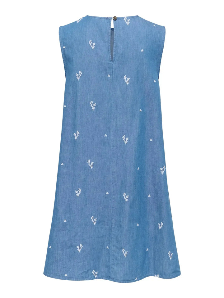 JDY - Jdykai S/L Dress Dia - 5049517 Light Blue Denim Cloud Dancer Emb Kjoler 