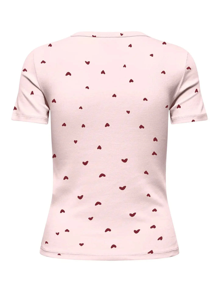 JDY - Jdylucky S/S O Neck Top - 5048812 Pink Dogwood Rhubarb Hearts T-shirts 
