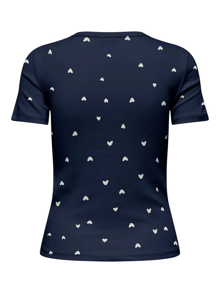 JDY - Jdylucky S/S O Neck Top - 5048813 Black Iris Cd Hearts T-shirts 