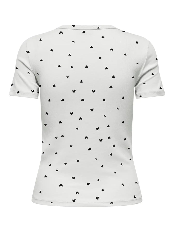 JDY - Jdylucky S/S O Neck Top - 5048815 Cloud Dancer Black Hearts T-shirts 