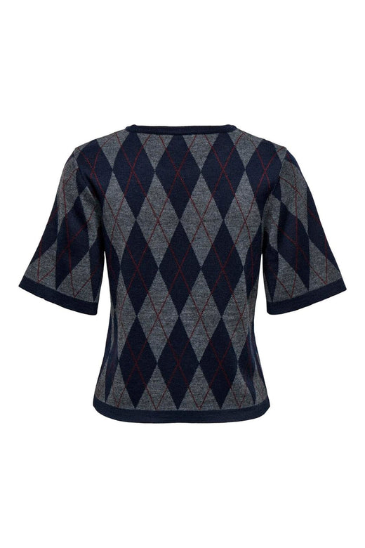 JDY - Jdymaggy S/S Argyle Pullover Knt - 5228787 Smoked Pearl Black Iris & Tibetan Red
