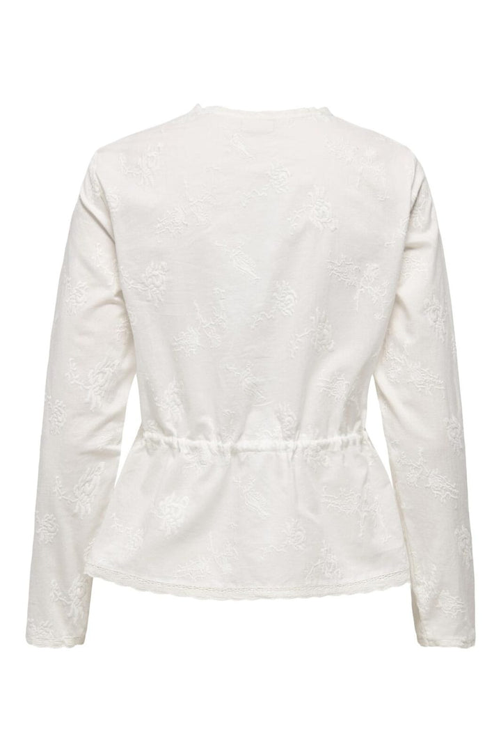 JDY - Jdymellie L/S Emb. String Shirt - 4974556 Cloud Dancer Embroidery