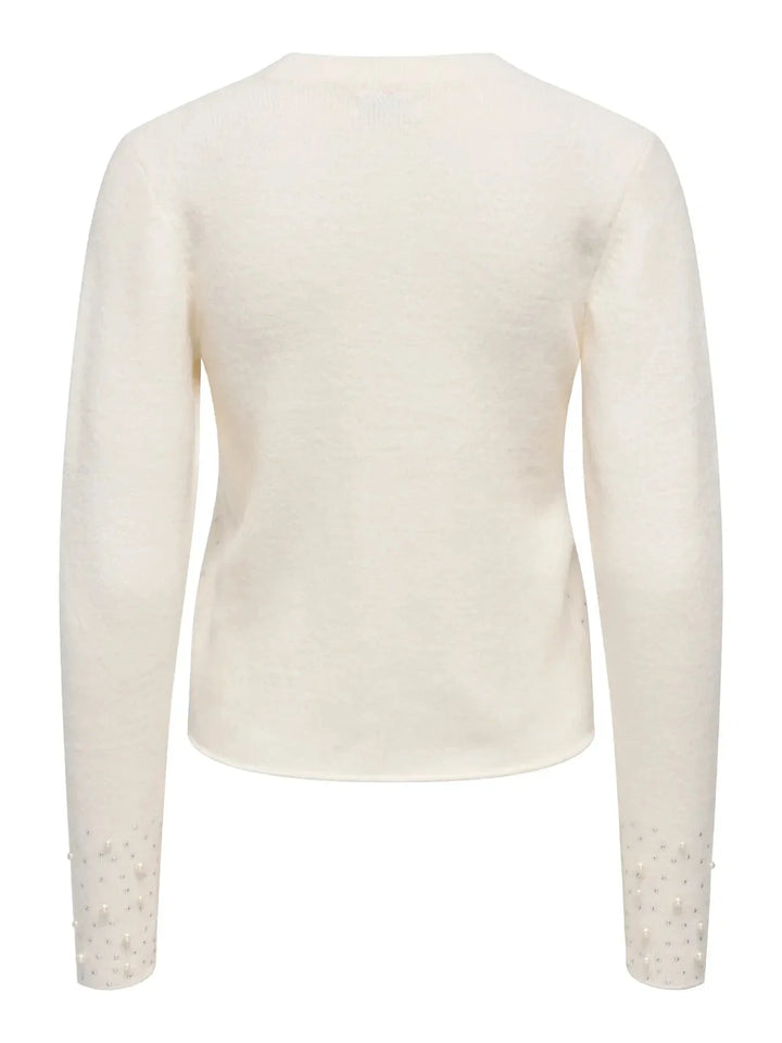 JDY - Jdypearl L/S O-Neck Pearl Pullover Knt - 4867973 White Melange W. White Pearls Strikbluser 