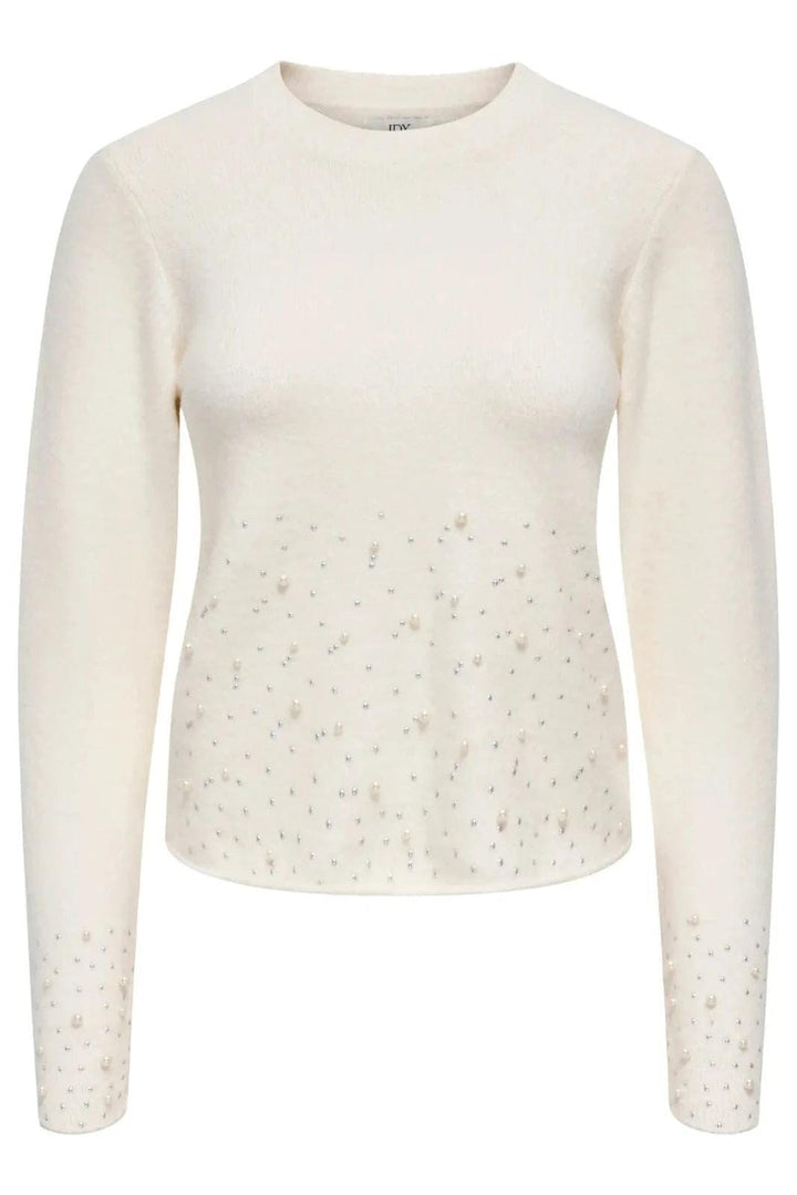 JDY - Jdypearl L/S O-Neck Pearl Pullover Knt - 4867973 White Melange W. White Pearls Strikbluser 