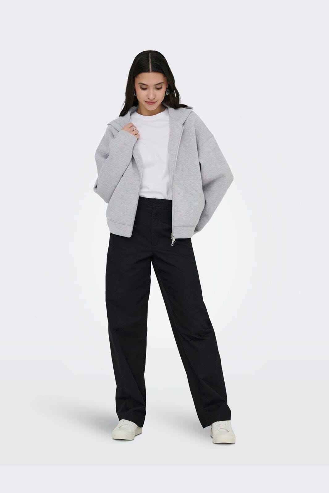 JDY - Jdysabrina L/S Zipper Scuba Hoodie - 4973127 Light Grey Melange