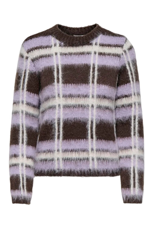 JDY - Jdysheridan L/S On Check Pullover Knt - 5111309 Chocolate Brown Lavender Frost & Whitecap Gray Strikbluser 