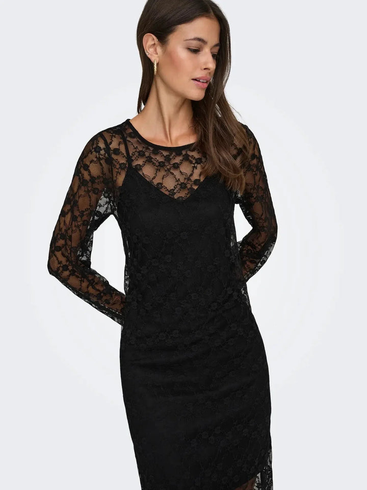 JDY - Jdysilvia L/S Lace Maxi Dress - 5070608 Black Kjoler 