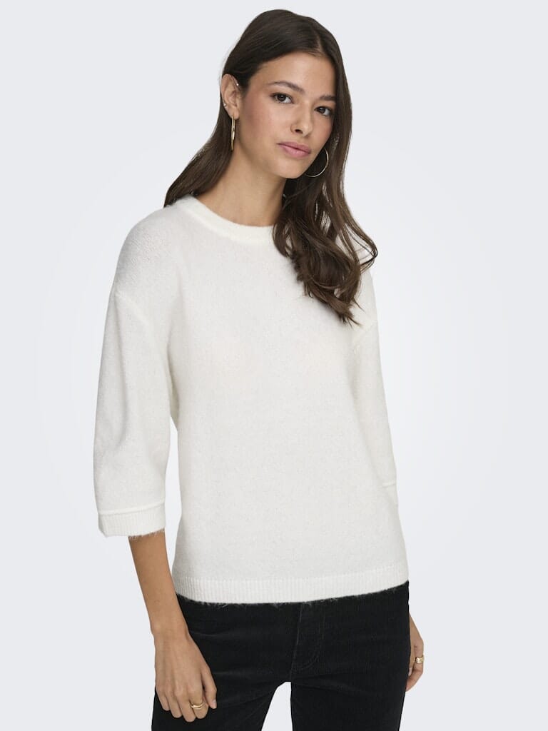 JDY - Jdysonja S/S O-Neck Pullover Knt - 4960456 Cloud Dancer Melange Strikbluser 