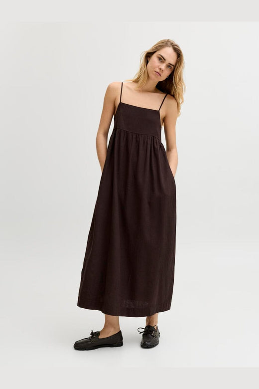 Jjxx - Jxalmira Linen Blend Long Dress - 4906548 Seal Brown