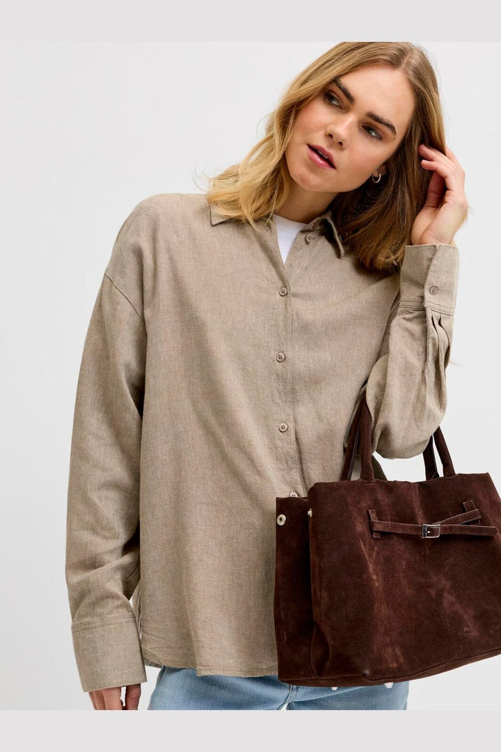 Jjxx - Jxalmira Linen Blend Ls Shirt Ln - 4919736 Silver Mink