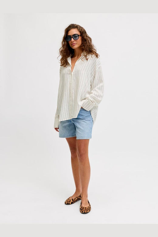 Jjxx - Jxalmira Linen Blend Ls Shirt Ln - 4919737 Blanc De Blanc Silver Mink