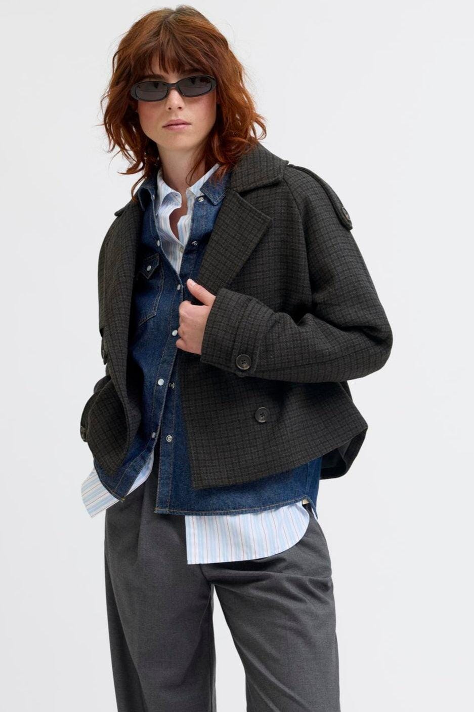 Jjxx - Jxelle Carlie Short Trenchcoat - 4773994 Dark Grey Melange Black/Bracken