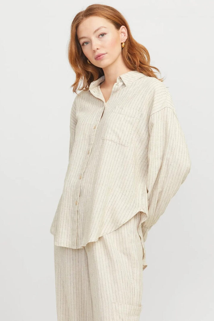 Jjxx - Jxjamie Breeze Summer Ls Shirt Sn - 4653032 Feather Gray Pinstripe