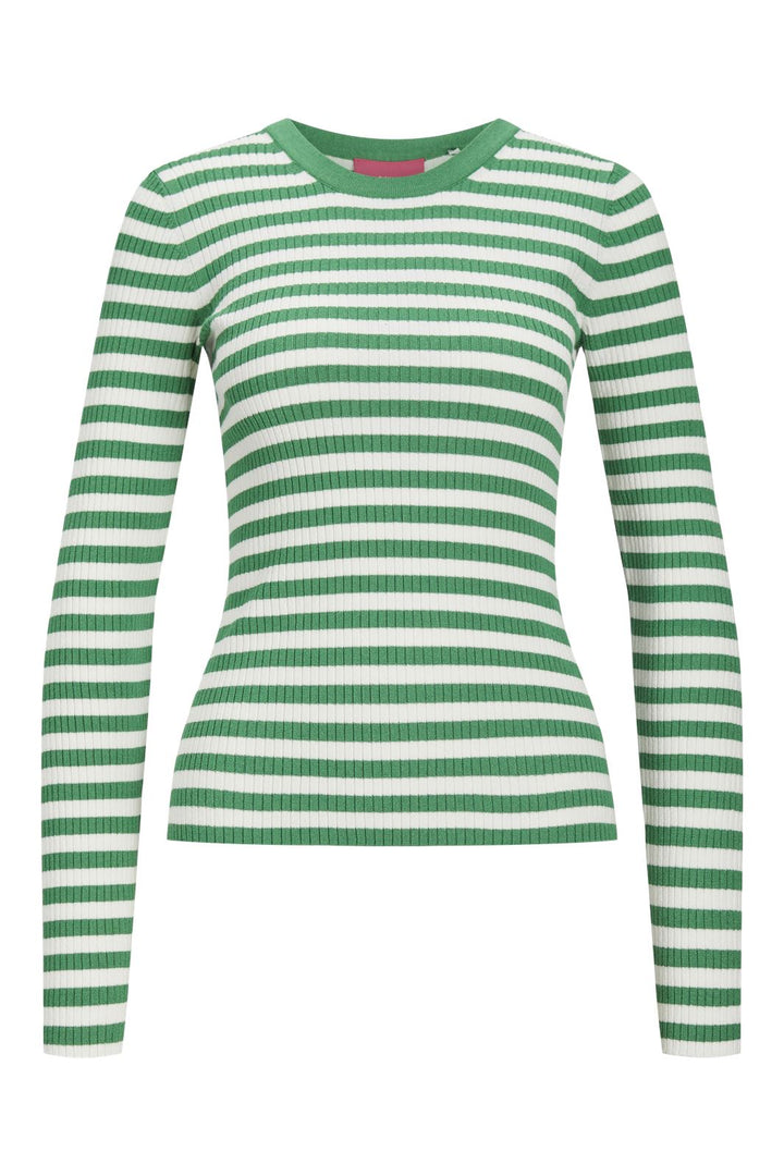 Jjxx - Jxjodi Tight Stripe Crew Neck Knit - 4412396 Medium Green /Cloud Dancer