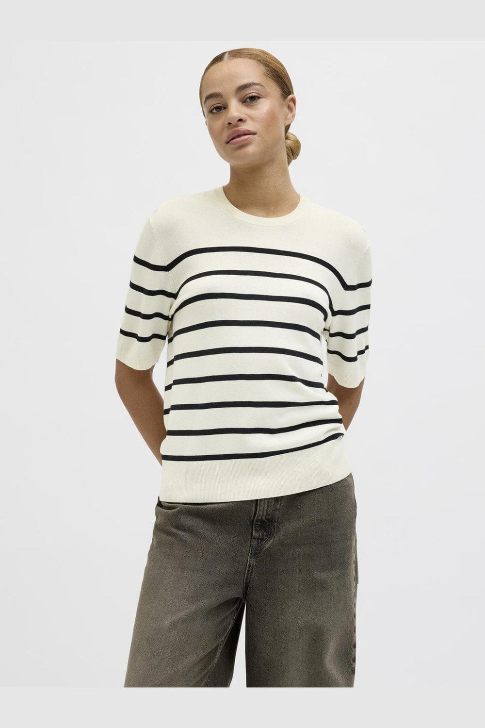 Jjxx - Jxlayla Comfy Ss Knit - 4550749 Vanilla Ice /Black