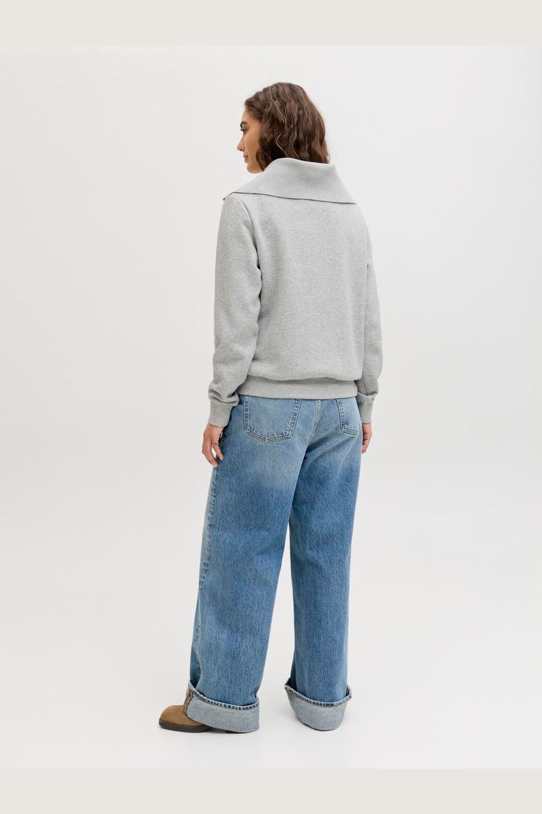 Jjxx - Jxstudio Vesterbro Flat Knit Zip Swt Sn - 5000235 Light Grey Melange Bright White Jjxx Studio